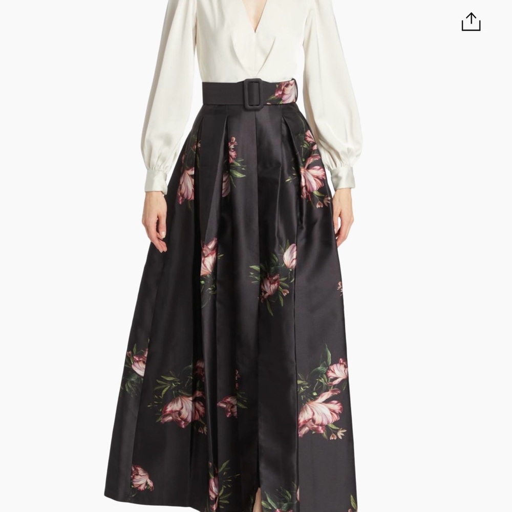 Sachin + Babi Black Maxi Skirt with Pink Floral Print and Belt - Picture 2 of 10